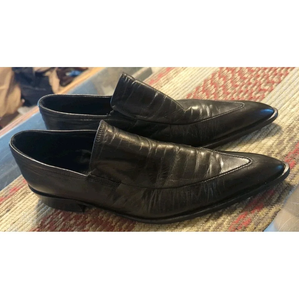 Andrea Pagliarini Black Leather Oxford Pointy Dress Shoes Mens EU 41 US 8 Italy